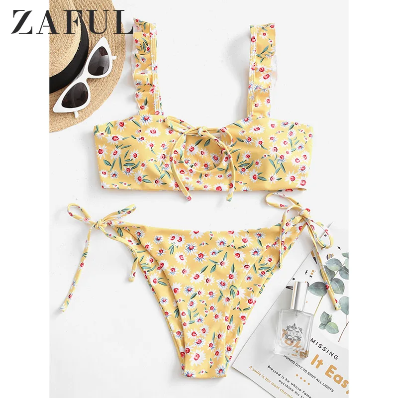 Женский купальник бикини ZAFUL с принтом в виде галстука бабочки оборками низкой
