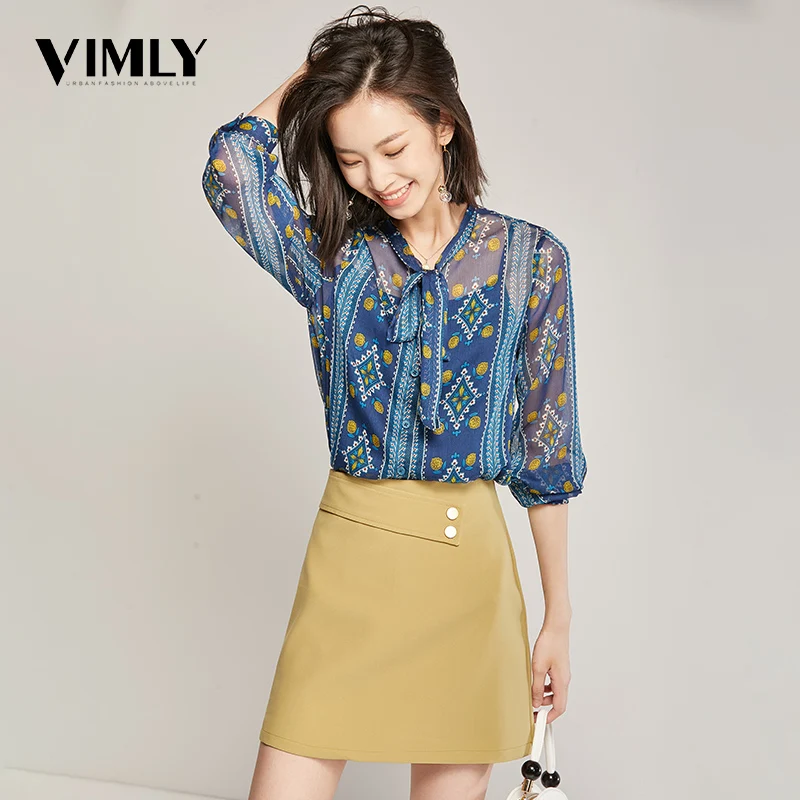 Vimly женская элегантная шифоновая блузка с принтом весна-осень женские прозрачные