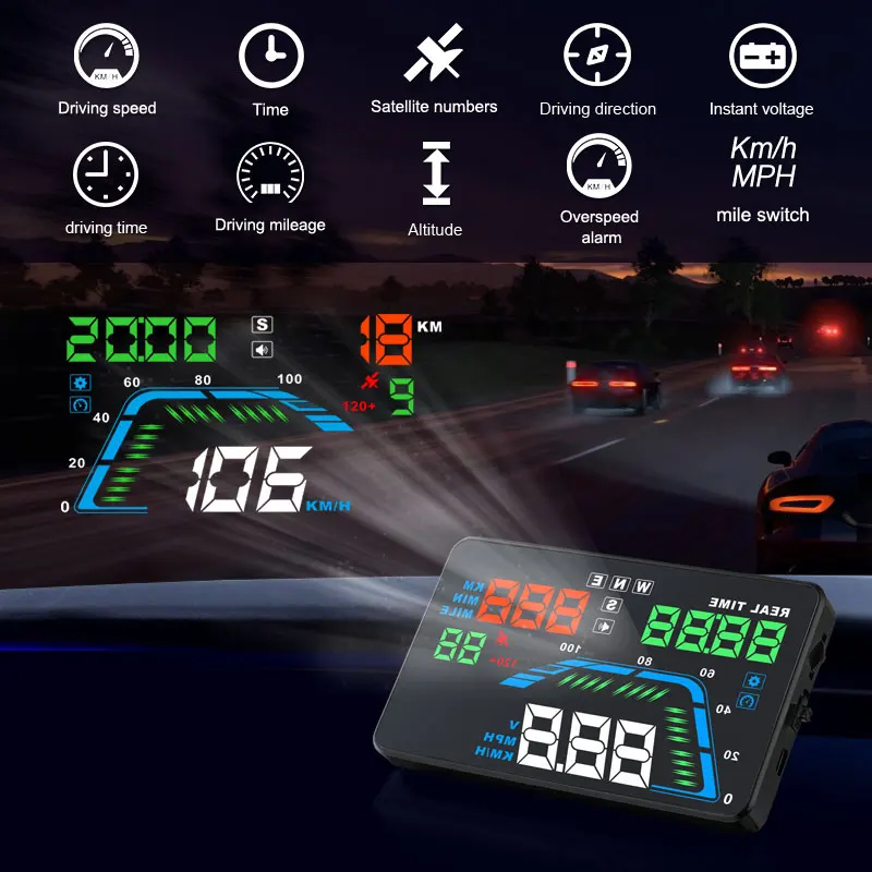 Q7 HUD Дисплей Автомобильный gps Спидометр автомобильный для зеркала q7 hud Автомобиль