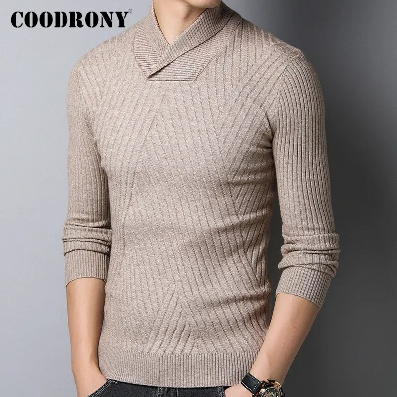 Хаки COODRONY свитер для мужчин осень зима толстый теплый шерстяной пуловер для мужчин Уличная мода Облегающая водолазка трикотаж Pull Homme 91097 - Цвет: Хаки