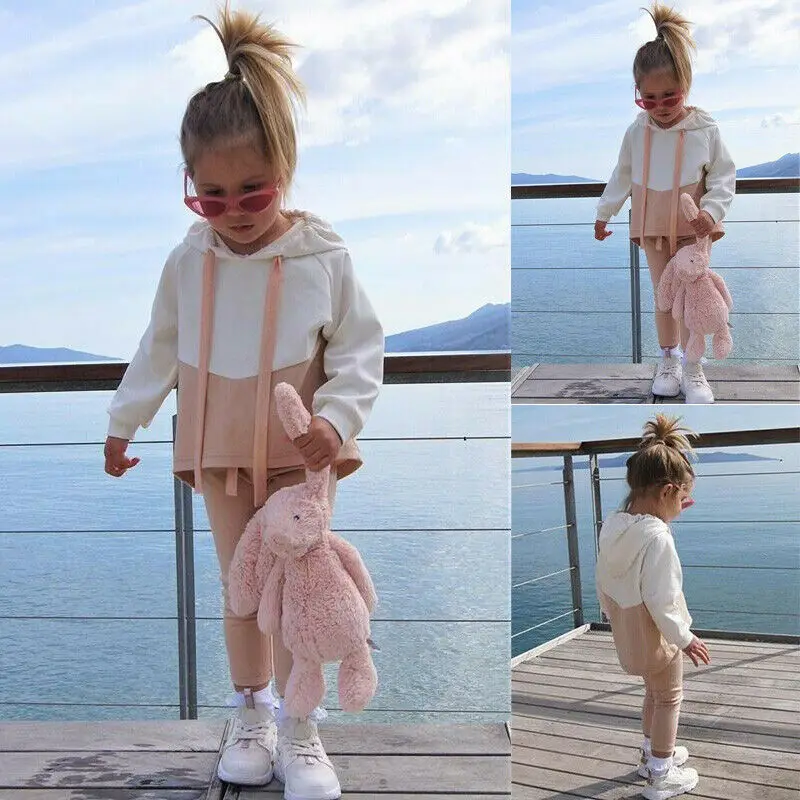 Одежда для маленьких девочек 2 предмета хлопковые свободные топы с капюшоном и