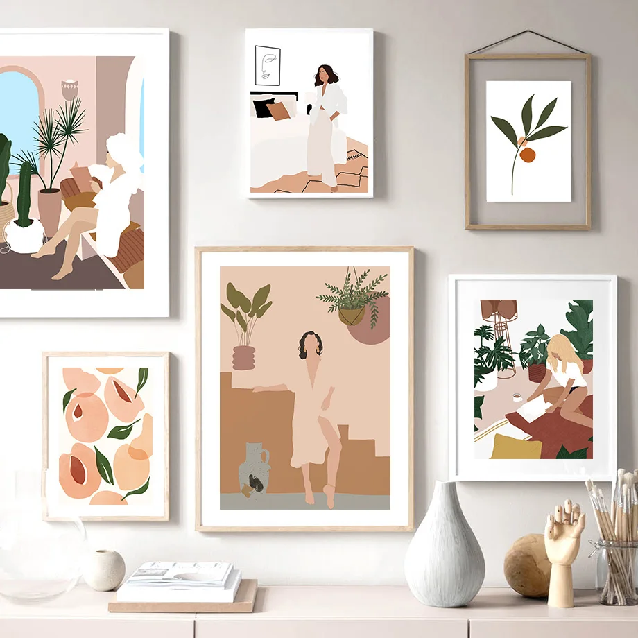 Абстрактные постеры и картины в скандинавском стиле с изображением девушек