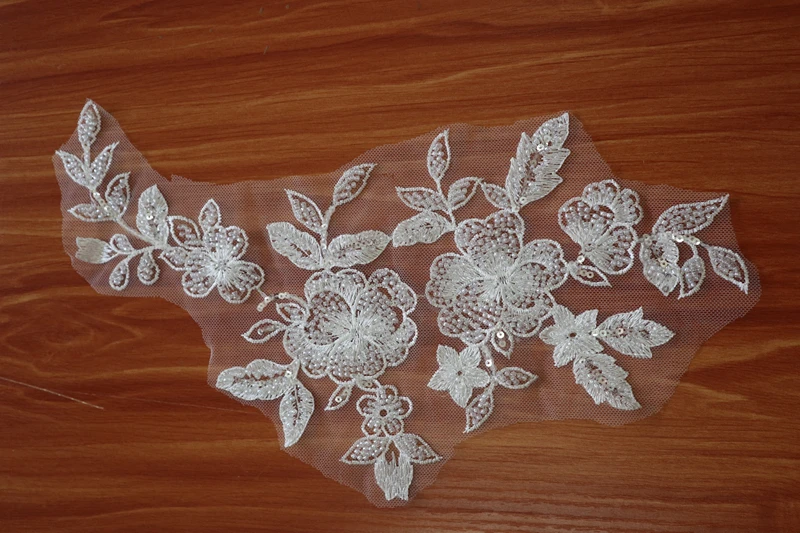 Кружевная аппликация с белыми бусинами и блестками бисером для танцевальных