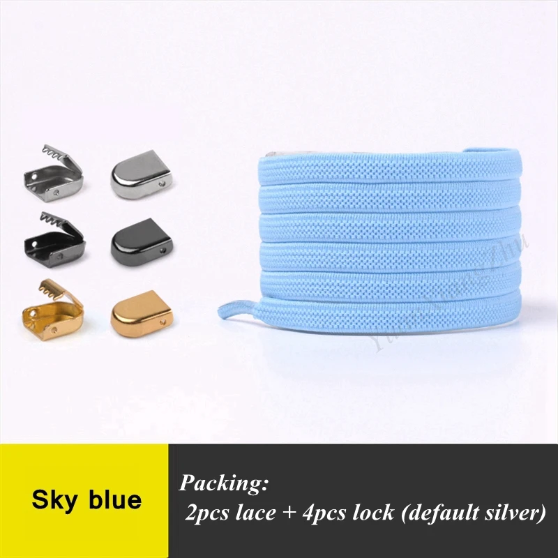 Sky blue 1 пара эластичных плоских шнурков, беговые кроссовки, шнурки легко фиксируются, шнурки для ленивых ботинок, шнурки для детей и взрослых, шнурки без завязок - Цвет: Sky blue