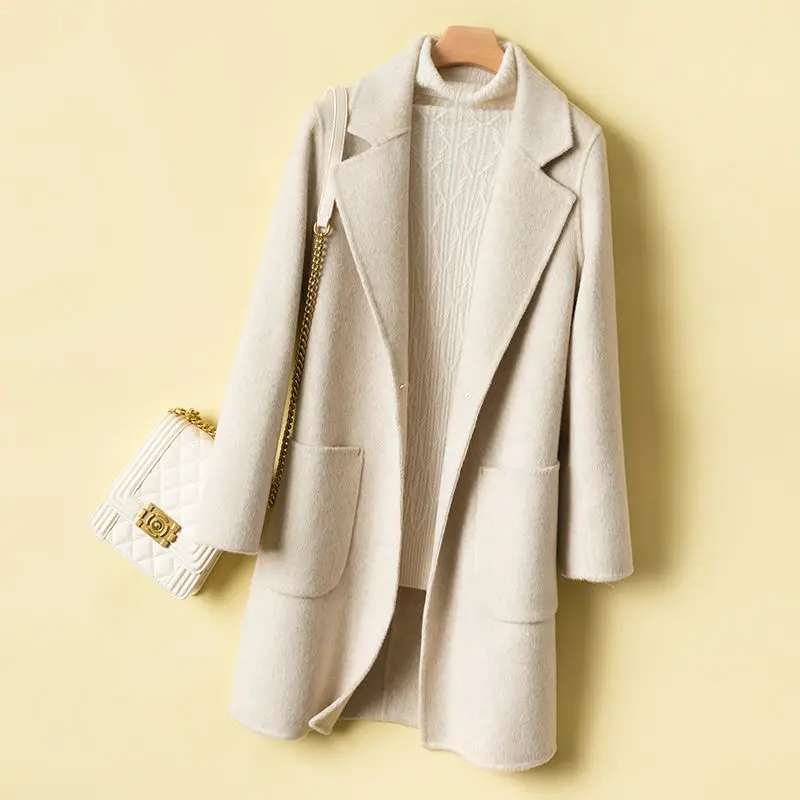 

Женское однотонное кашемировое шерстяное пальто, Повседневная теплая куртка, Модная элегантная шерстяная верхняя одежда, A350, Осень-зима 2021