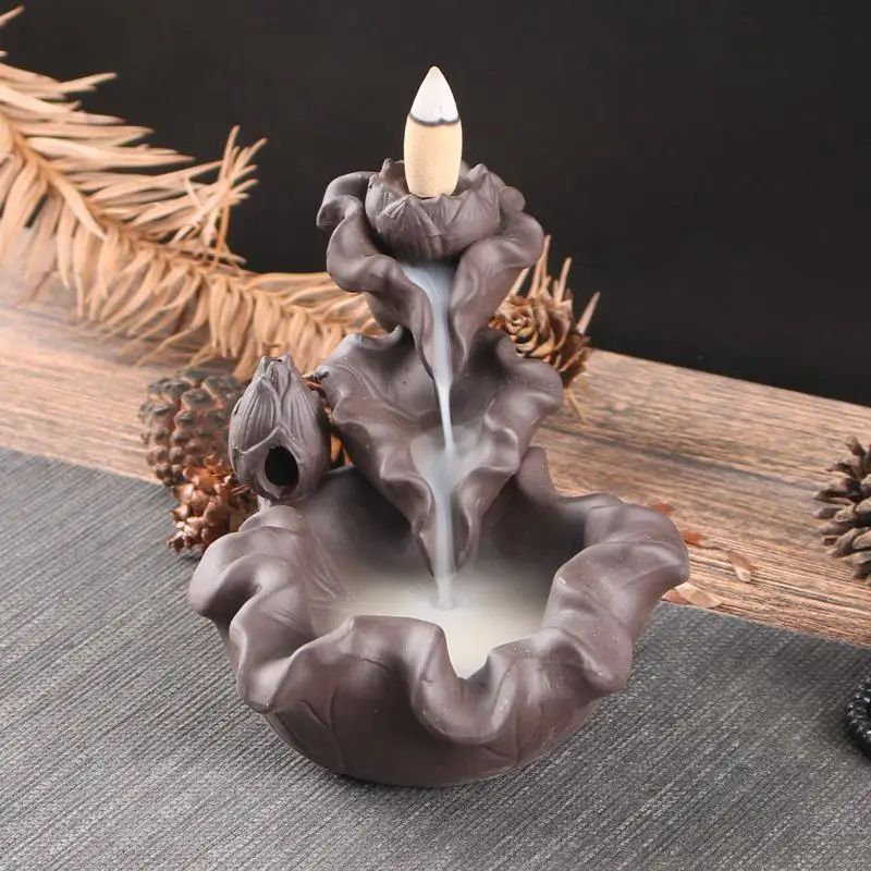 

20 Pcs Cones Ceramic Lotus Shaped Mini Buddha Censer Backflow Incense Holder Incense Burner Home Office Teahouse Creative Decor