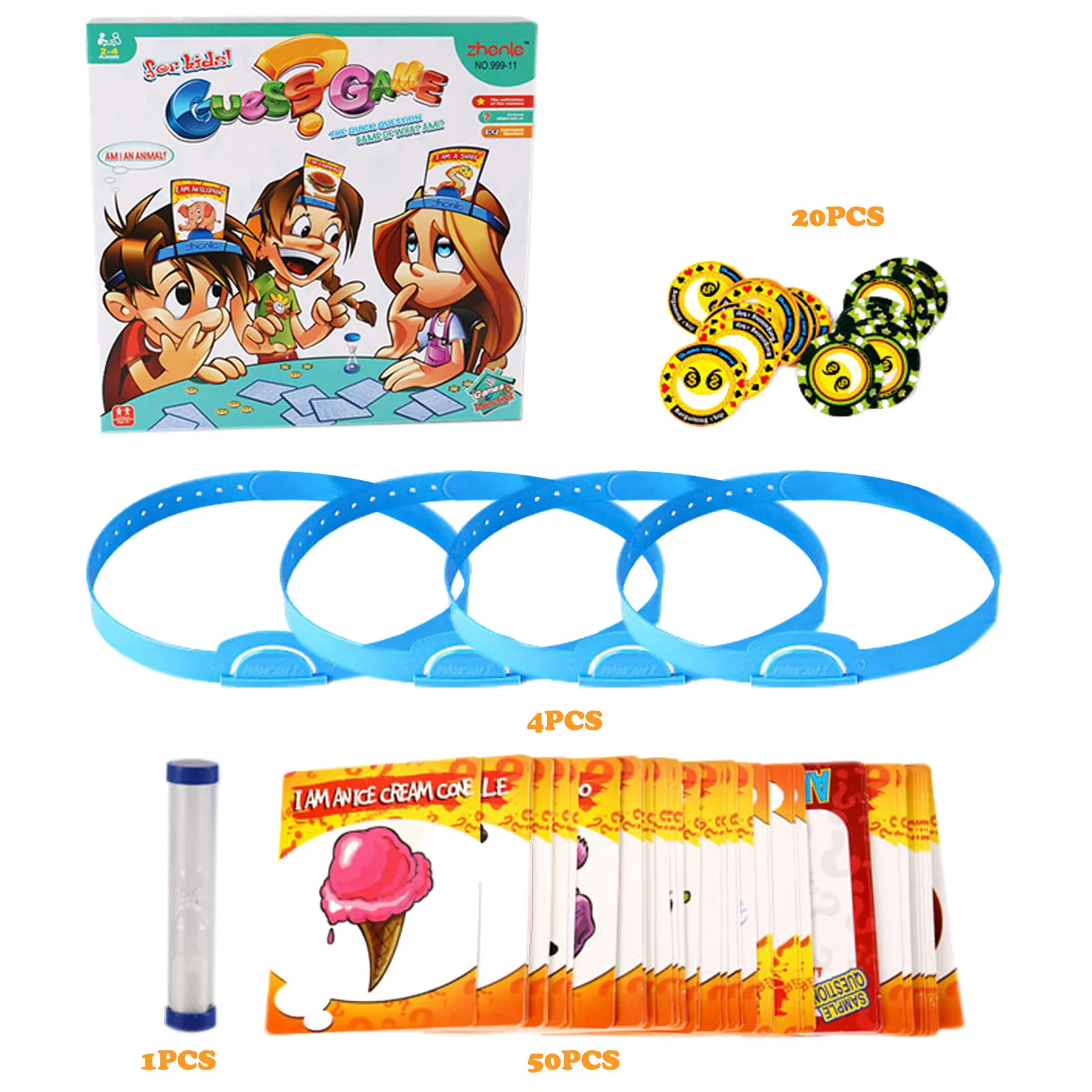 

Карточная игра «угадай, что я, семья», 4 повязки на голову, 50 карт с картинками, 1 таймер, 20 значков подсчета очков, настольная игра для угадыва...