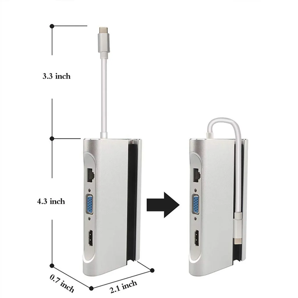 

HIPERDEAL(HIPERDEAL) USB Hub Type-C USB3.0 For Lan VGA Adapter HUB RJ45 Type-C Charger can not be used for data transfer 2020