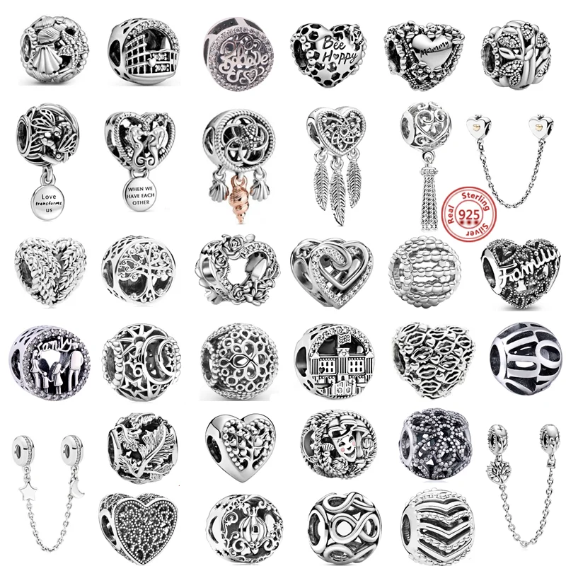 

100% Стерлинговое Серебро 925 пробы, модные Полые бусины в форме сердца, подвеска, подходят для оригинальных браслетов Pandora, Женские Ювелирные и...