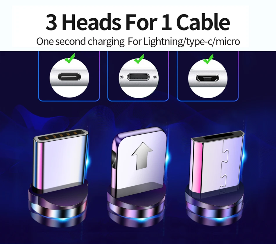 Магнитный usb-кабель Tisluo/Micro USB/type-C для iPhone X Xs Max светодиодный 1 м магнитное зарядное устройство для samsung s10 Xiaomi Pocophone USB C