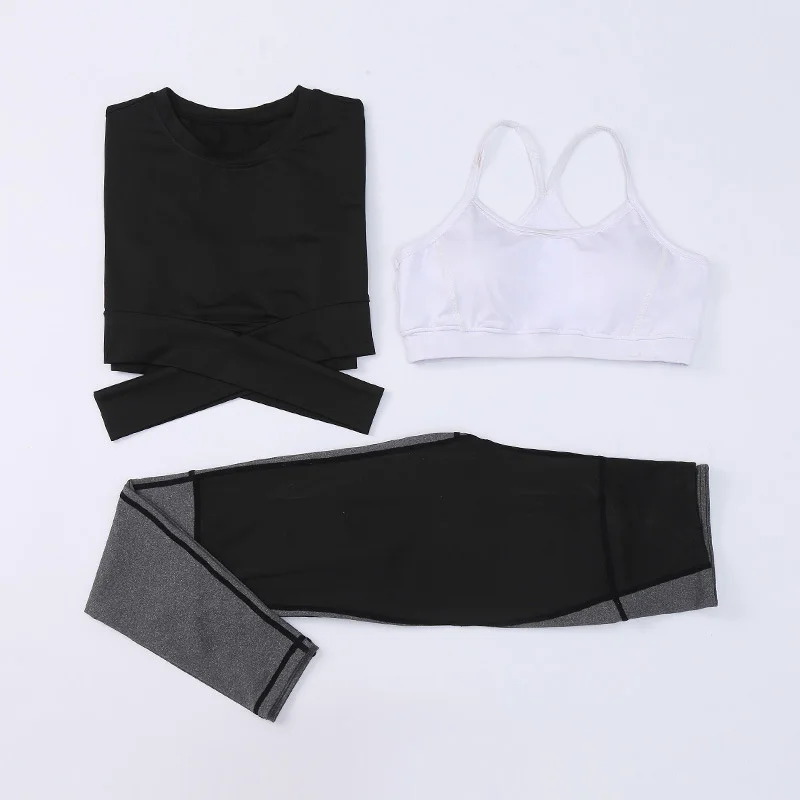 

Women Sports Three Piece Suit Seamless Fitness Yoga Set High Waist Seamless Legging Sexy Crop Top Push Up Workout Sportswear