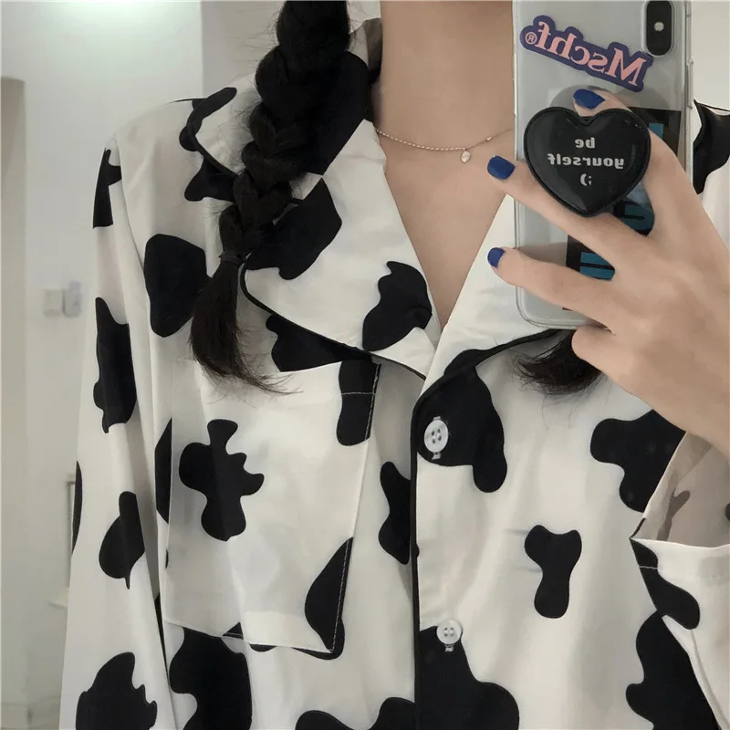 

Women's Sleepwear Cow Print Pajamas Two-piece Set Spring/Autumn Home Wear 2021
