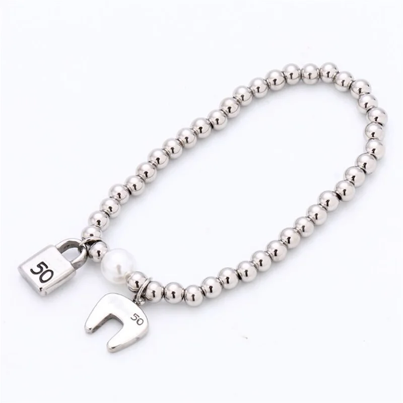 Fashion Brand Stainless Steel Bracelet Retro Simple 5m Bead Lock Pearl Pendant Man Woman Bracelet UNO Jewelry 