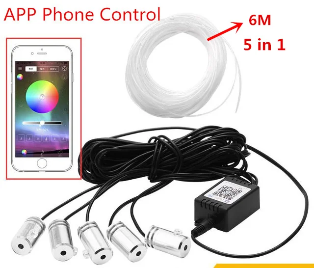APP Control 1 комплект звуковой активный EL неоновый проводный светильник RGB светодиодный автомобильный интерьерный светильник Bluetooth для управления телефоном атмосферный светильник 12 в комплект - Испускаемый цвет: APP Control