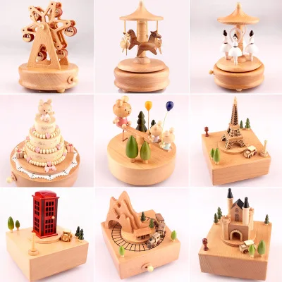 

Wooden Music Box Sky City Cone Top Carousel Music Box Birthday Gift Valentine's Day Gift Friend Home Decoration Girls Clockwork