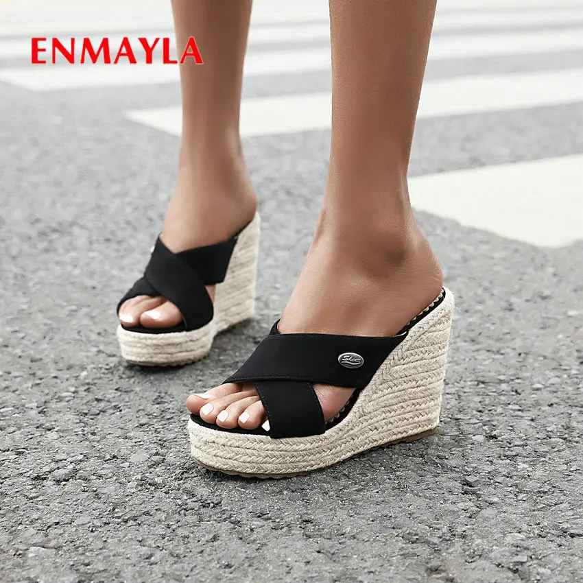ENMAYLA/однотонная женская обувь из флока модные летние женские шлепанцы
