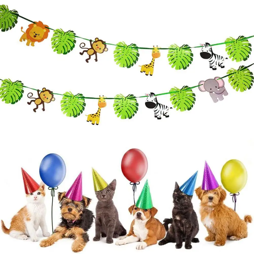 5 м мультфильм джунгли животные листья с днем рождения баннер праздничный декор