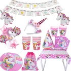 Одноразовая посуда с единорогом, бумажная тарелка, салфетки для стаканчиков, украшение для дня рождения, для девочек
