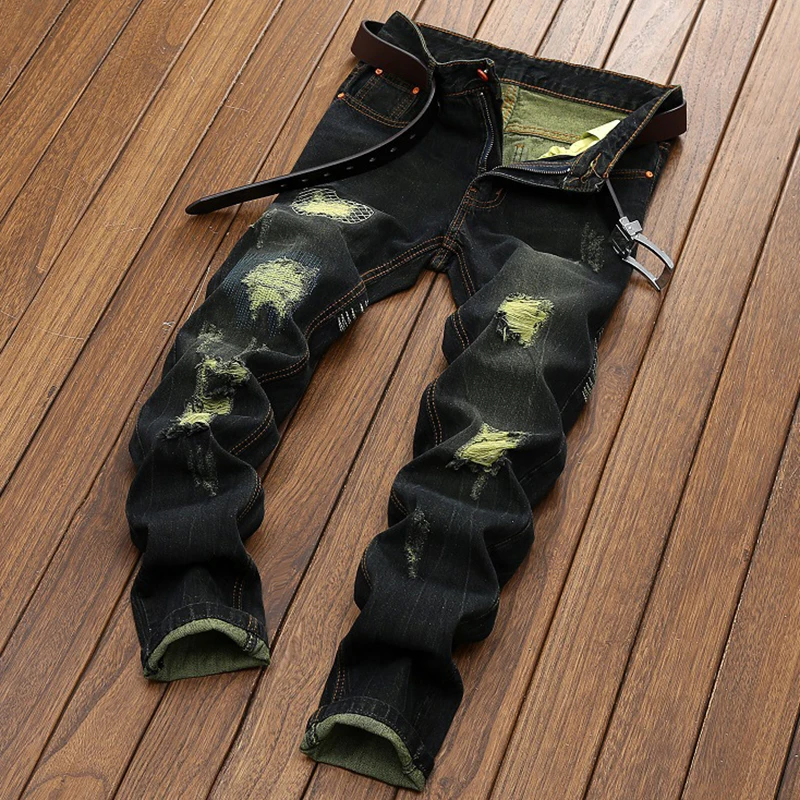 Мужские рваные джинсы новые брендовые мотоциклетные мужские прямые высокого