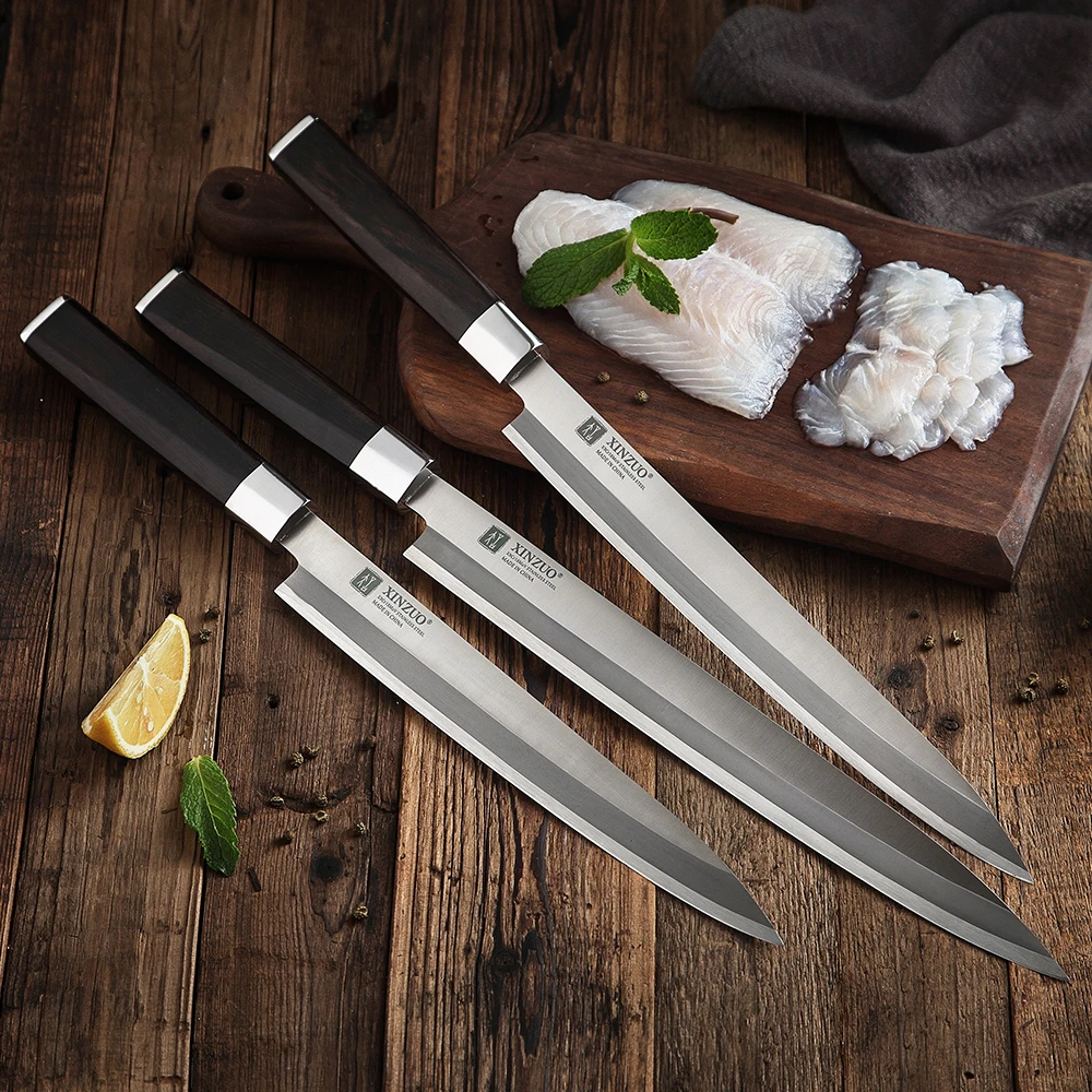 

XINZUO 9.5/10.5/12 inch Fishing Filleting Kitchen Knives X9Cr18MoV Steel Sushi Knife Stainless Steel Sashimi Knife Ebony Handle