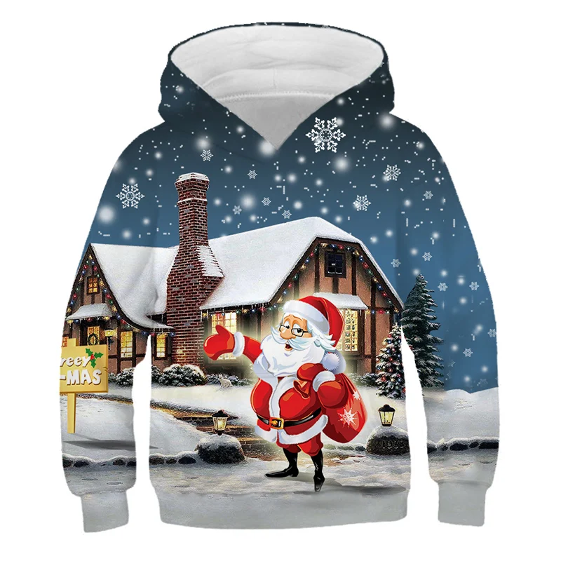 

4-14 Y Christmas Hoodies 3D Snowman Print Kids Clothes Girls Boy Sweatshirts Warm Long sleeve Sweater Cute Autumn Tops Gift