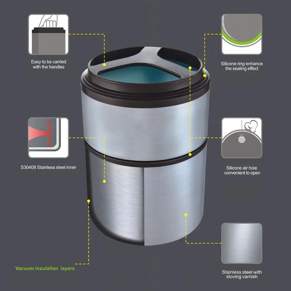 Однослойный круглый вакуумный Ланч бокс из нержавеющей стали двухслойный с