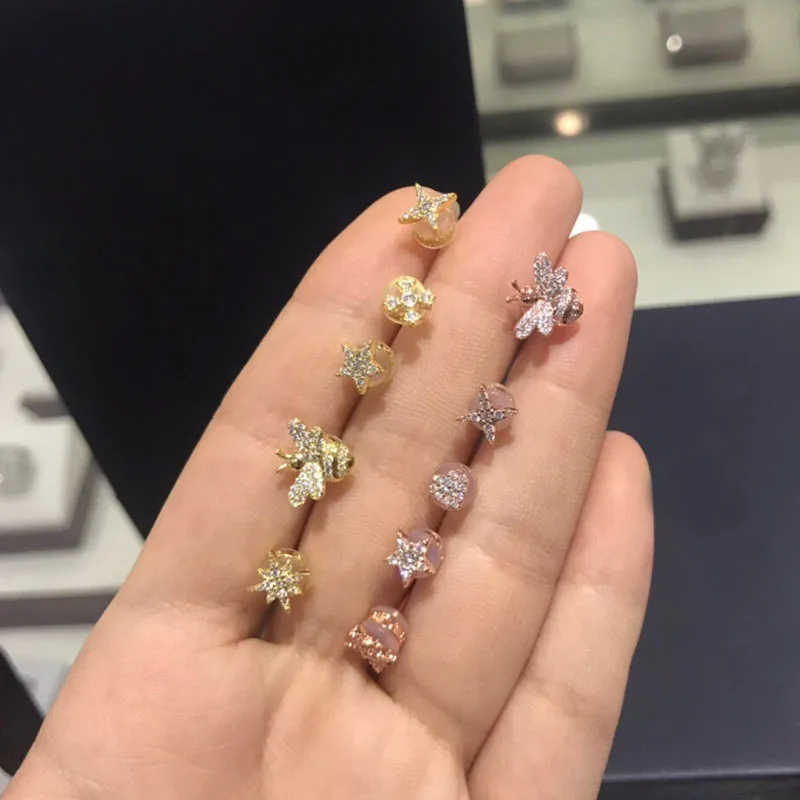 UMGODLY Luxury Brand 5pcs/set Gold Color Cross Star Bee Stud Earrings Pave 3A Zircon CZ Women Fashion Jewelry | Украшения и