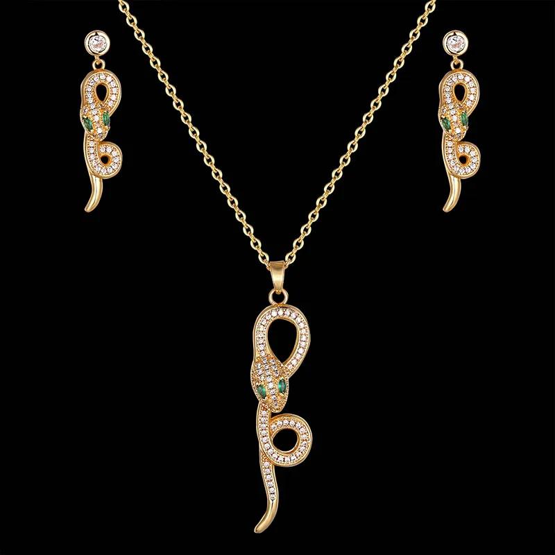 

Lanruisha простые ожерелья в виде животных и серьги женские ювелирные изделия все циркония микро инкрустация изогнутая змея классические сваде...