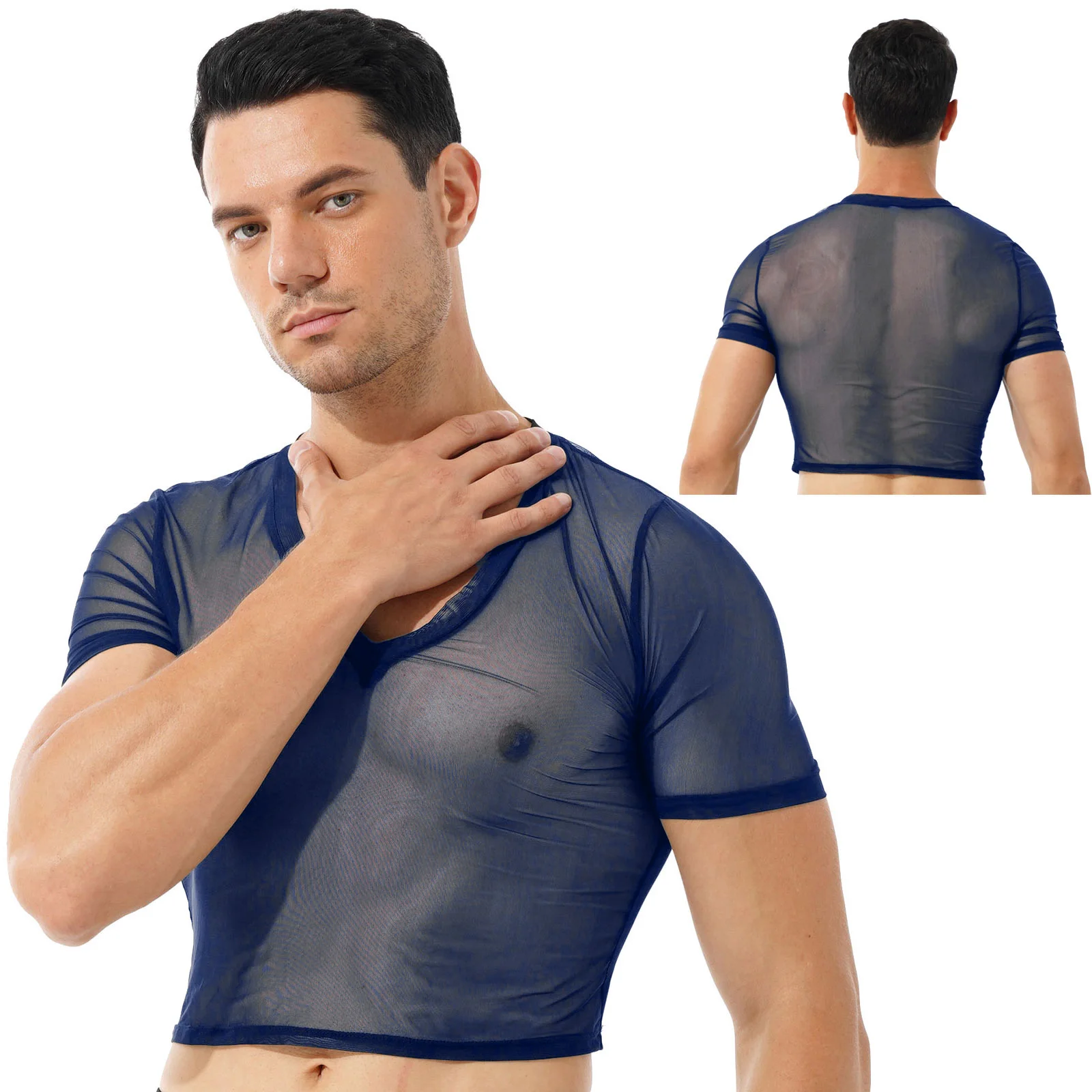 Мужские футболки с коротким рукавом прозрачная сетчатая укороченная футболка в