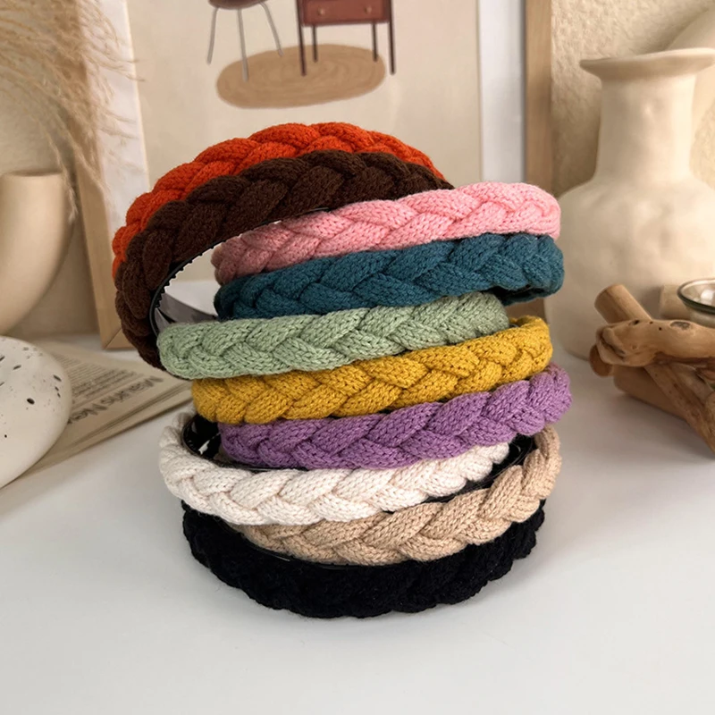 

Fashion Wool Knitted Hair Hoop Handmade Woven Twist Hair Hoop Sweet Decorative Candy Color Headband Gifts For Girls Wholesale