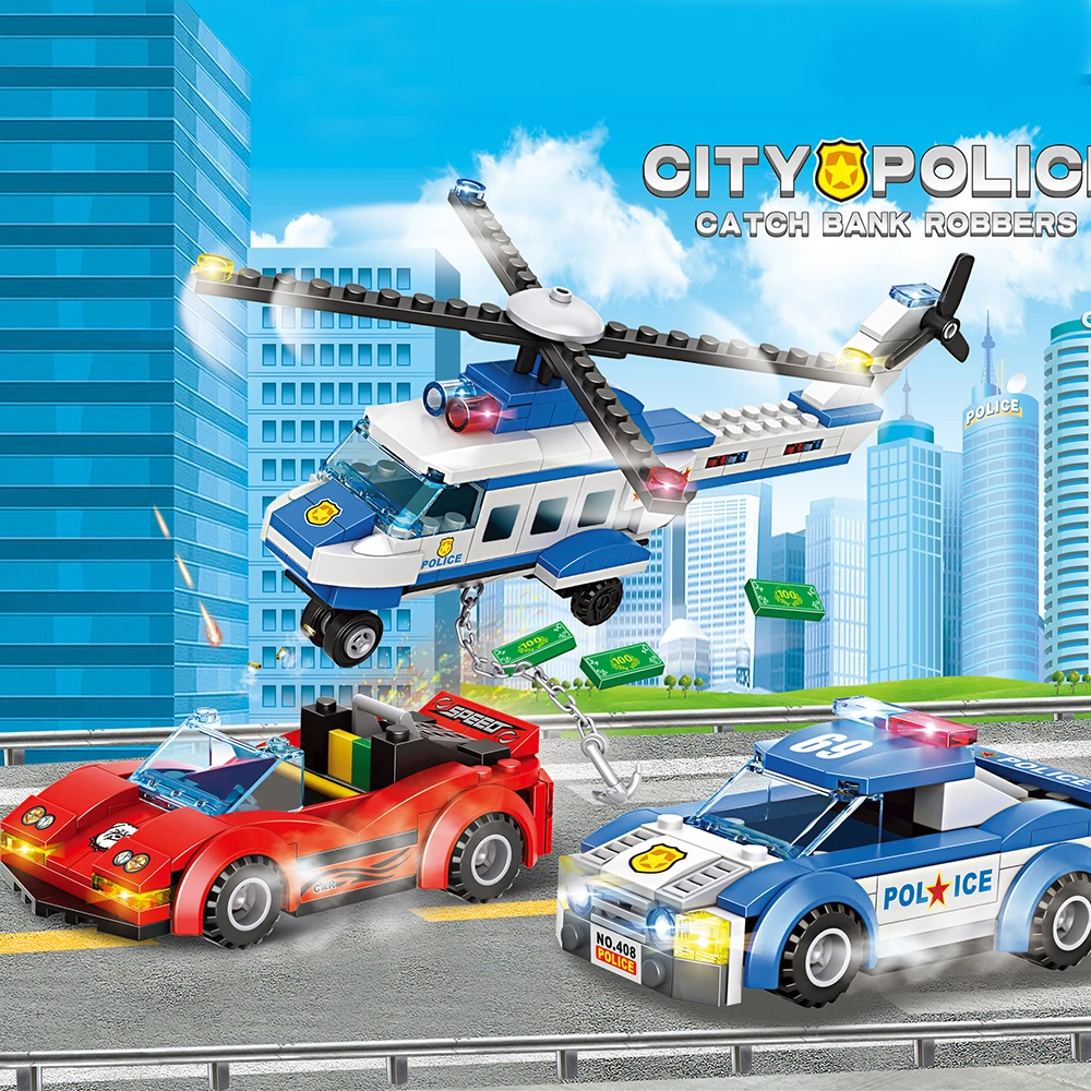 

City Police Helicopter Airplane Blocks Building Blocks City MOTO Bricks Educational Toys Gift For Children With Figure