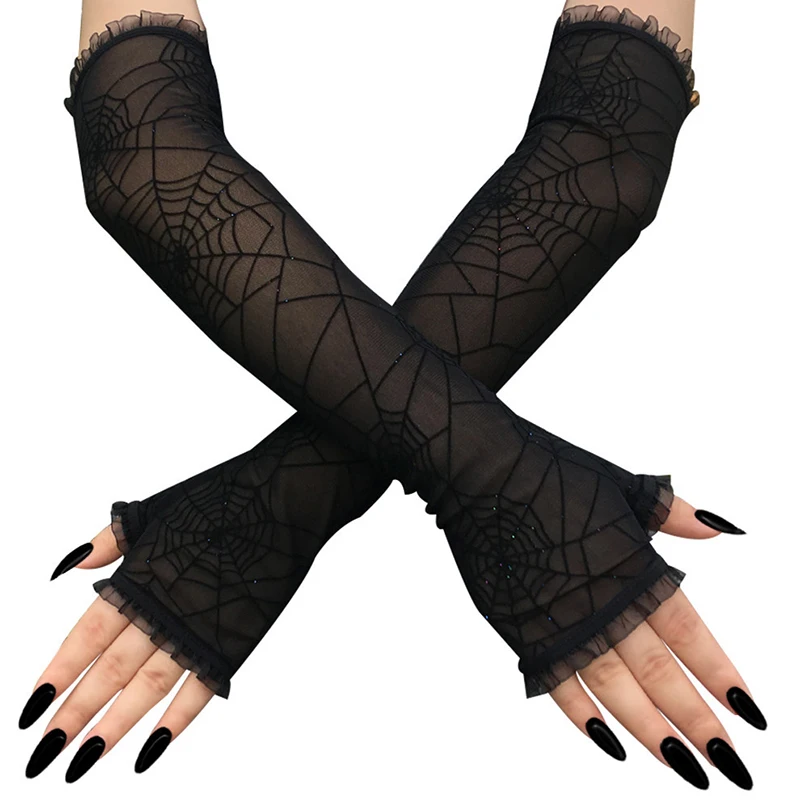 

Sexy Gothic Punk Mittens Christmas Lace Gloves Stretchy Mesh Floral Fancy Dress Gloves Party Dressing Props Performance Gloves