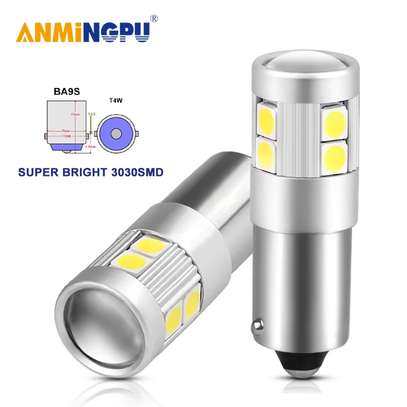 AMNINGPU 2X сигнальная лампа Led BA9S 9SMD 3030 чипы T4W Автомобильная внутренняя Светодиодная