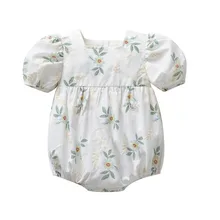 MILANCEL 2022 Summer Baby Bodysuits Puff Sleeve Toddler Girls One Piece Flower Baby Girls Clothing