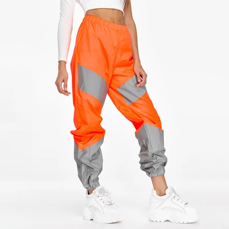 Светоотражающие спортивные брюки осень зима женские Jogger с высокой талией, из лоскутов спортивные брюки уличная праздничная одежда брюки