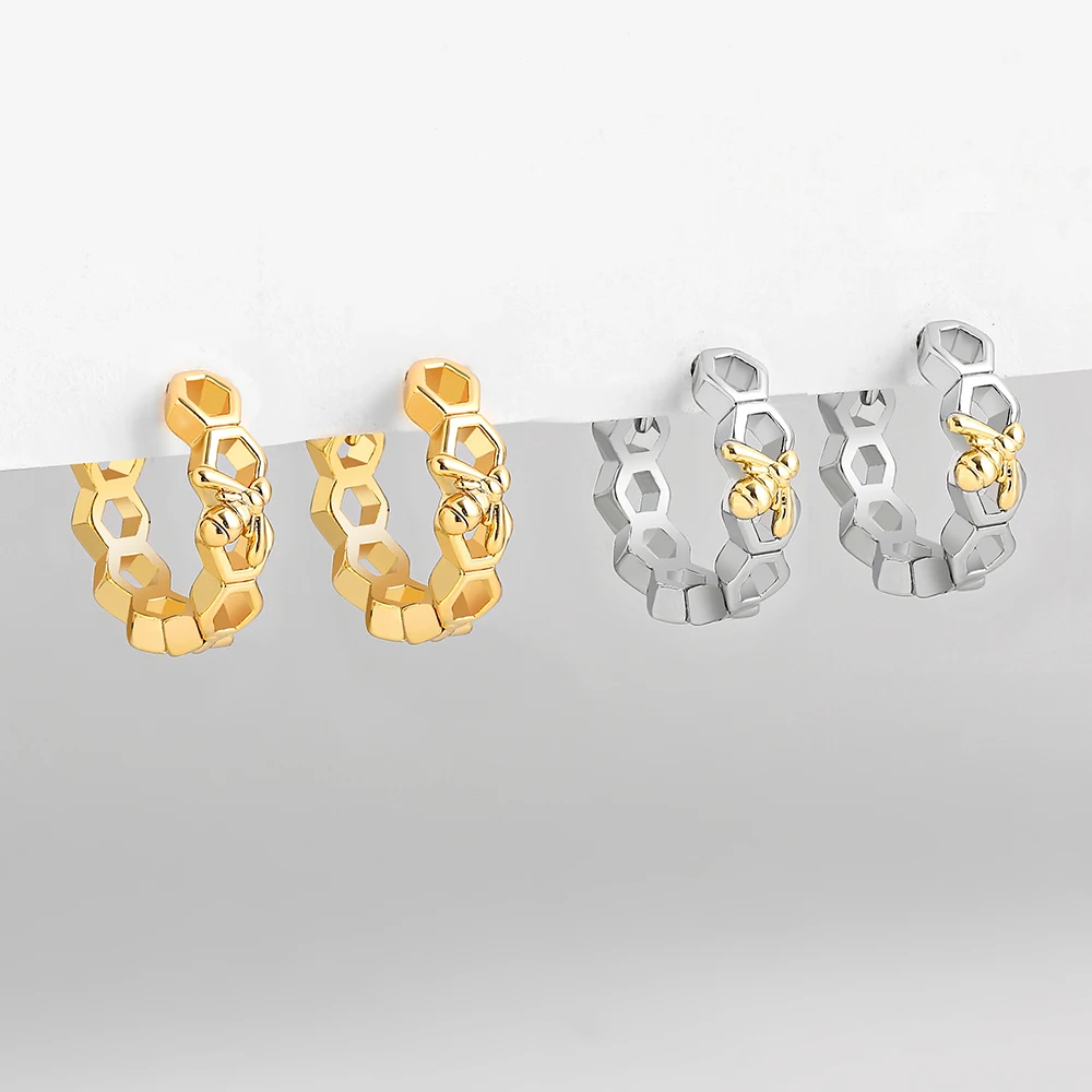 Модные золотистые и Серебристые серьги-кольца в виде насекомых пчелы женские