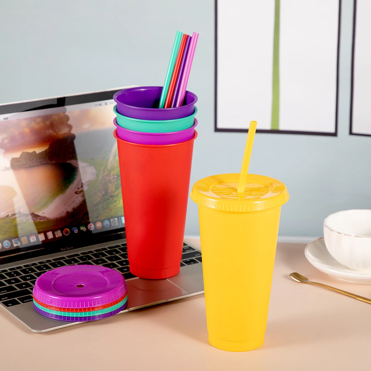 5 видов цветов/комплект 700 мл 24oz соломенная чашка пластиковый стакан для кофе с