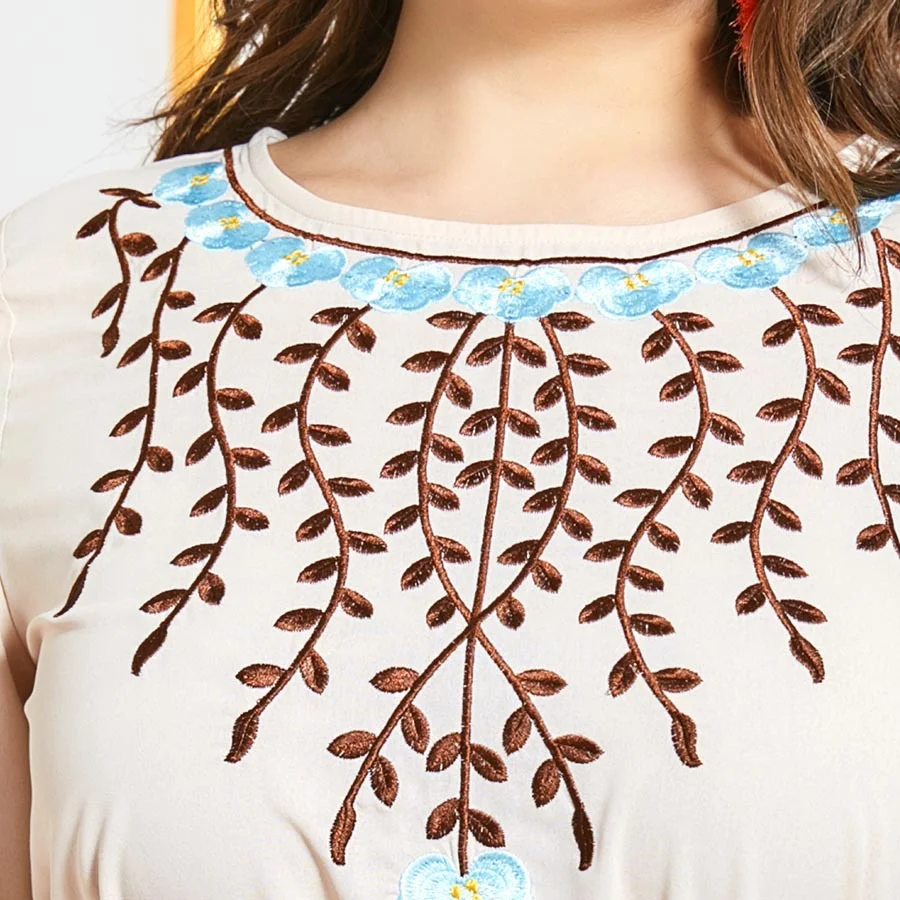 

Large Size Women's Comfortable Arabic Dress Splicing Horn Ethnic Embroidery Leisure Temperament All-match Muslim Dress