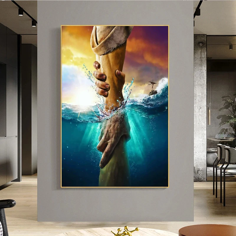 

Abstract Paintings Wall Art Posters and Print Canvas Painting Hand in Hand Seascape Inspirational Picture Decoration for Bedroom
