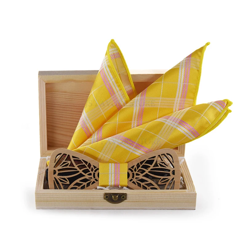 

Free shipping 4pcs Hollow Carved wood variety of styles Square scarf wooden and Bow tie as wedding business dance party gift
