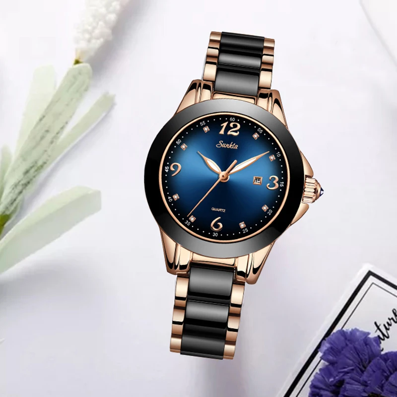 SUNKTA2019 новый список розовое золото женские часы кварцевые дамы Топ бренд класса