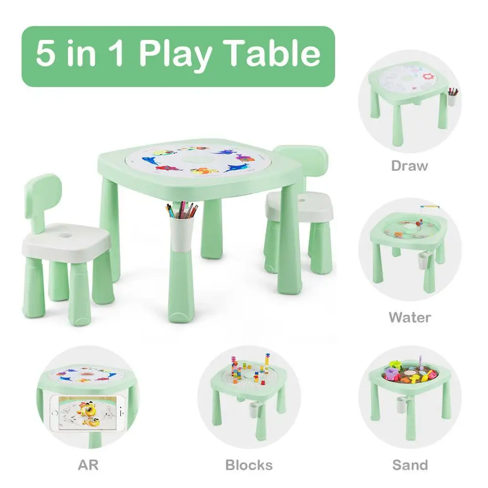 5 in 1 Kids Activity Table Chair Set AR Function Water Building Craft Table
