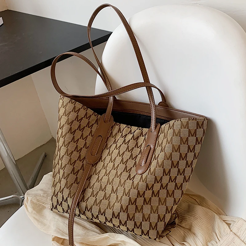

Fashion Lady Tote Large Capacity Shopping Bag Shoulder Bag Handbags Temperament Girl All-match Bags Trend Plaid PU Female Bags