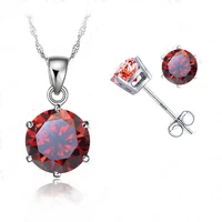 8 colors cubic zirconia hot genuine 925 sterling silver jewelry sets 6 claws stud earring pendant necklace 18 chain