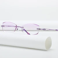 zirosat 5901 tint lenses myopia glasses reading glasses diamond cutting rimless titanium glasses frame for women