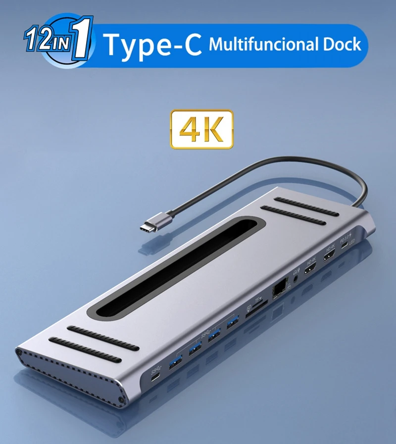 12in1 Type C Dock To USB 3.0 U Disk HDMI-compatible TV Monitor Video Converter RJ45 Ethernet Cable SD TF Card Reader for MacBook