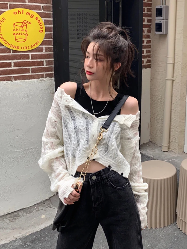 Вязаный кардиган футболка женский тонкий свитер на весну и осень пальто новинка