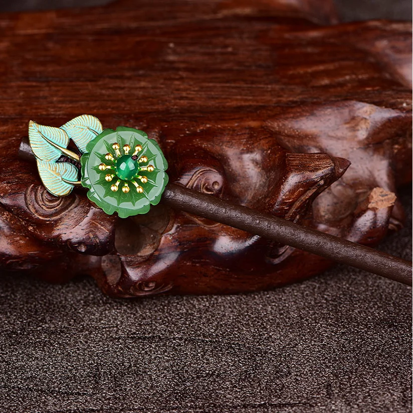 Простой Ретро зеленый цветной глазурью деревянные палочки для волос мазок сплав