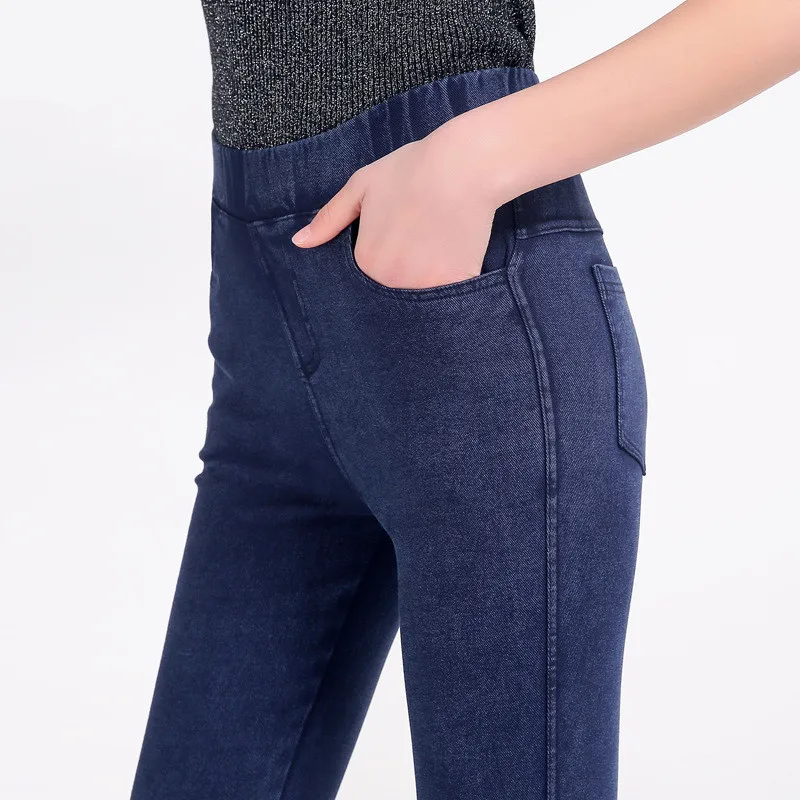 

Spring Plus Size Elastic Waist Skinny Denim Leggings Women Faux Jeans Leggins Push Up Pencil Pants with Pocket 5XL 6XL