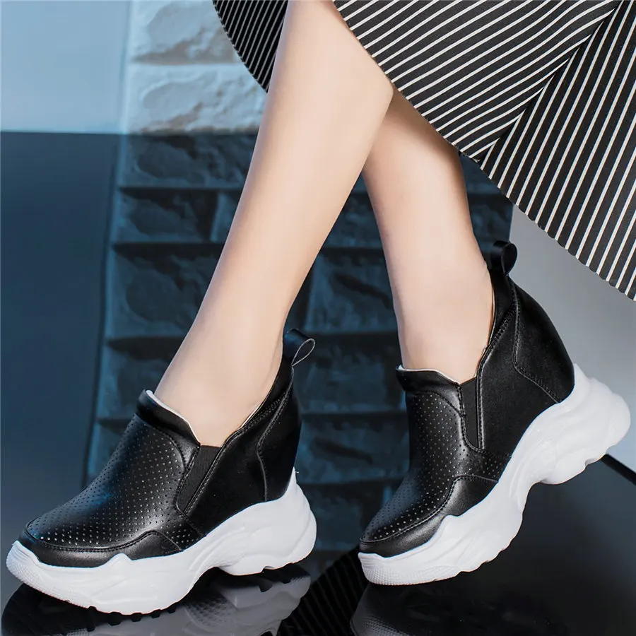 

Fashion Sneakers Women Genuine Leather Wedges High Heel Ankle Boots Female Breathable Platform Pumps Shoes Summer Casual Shoes
